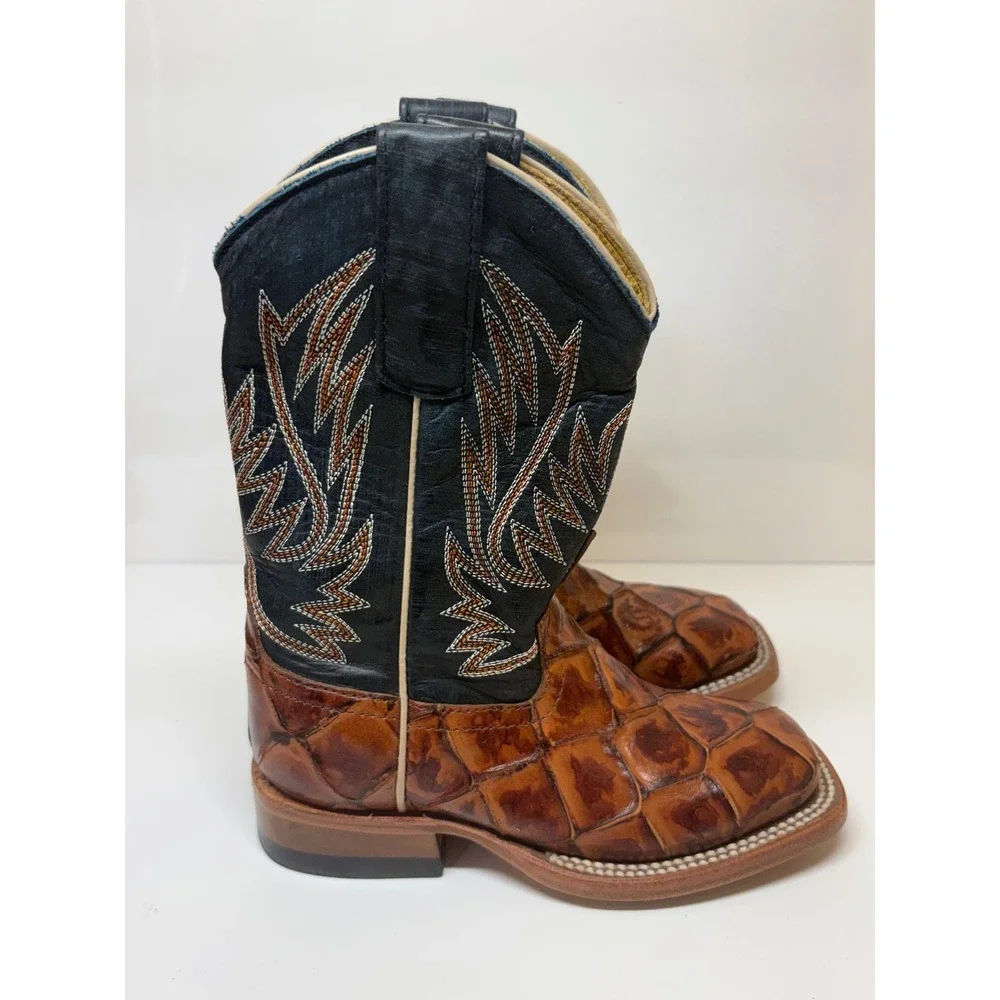 Horse Power Boys Cognac Filet of Fish Western Boots Blue 96761823 3 Size 9